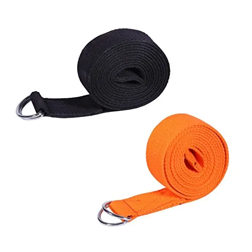 Footmate Socks Yoga Belt 1.5 Inches Yoga Props for Safe & Perfect Yoga Posture (Black-Orange, 1.5-inch)