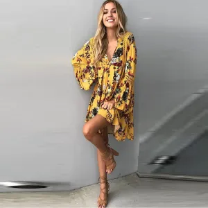 Golden Flare Sleeve Summer Maxi 1