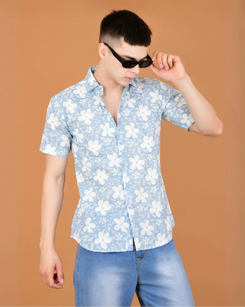 Grey floral jam cotton shirt