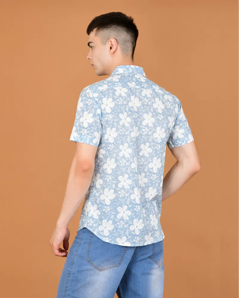 Grey floral jam cotton shirt
