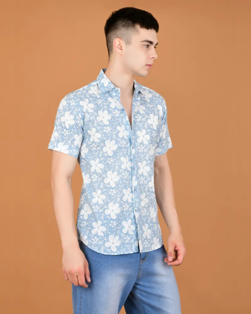 Grey floral jam cotton shirt