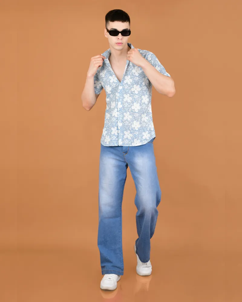 Grey floral jam cotton shirt