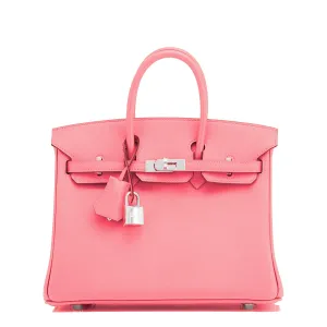 Hermes Rose Eté Birkin 25cm Swift Palladium Hardware