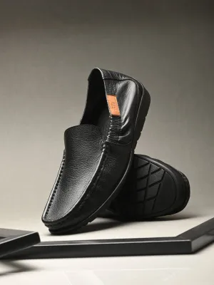 Hitz Men's Black Leather Casual Loafers