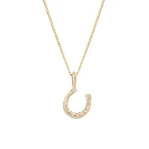 Horseshoe Pendant Necklace, White Diamonds