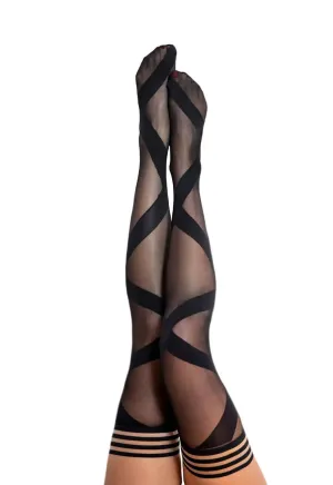 Jackie - Semi Sheer Thigh High - Size C - Black