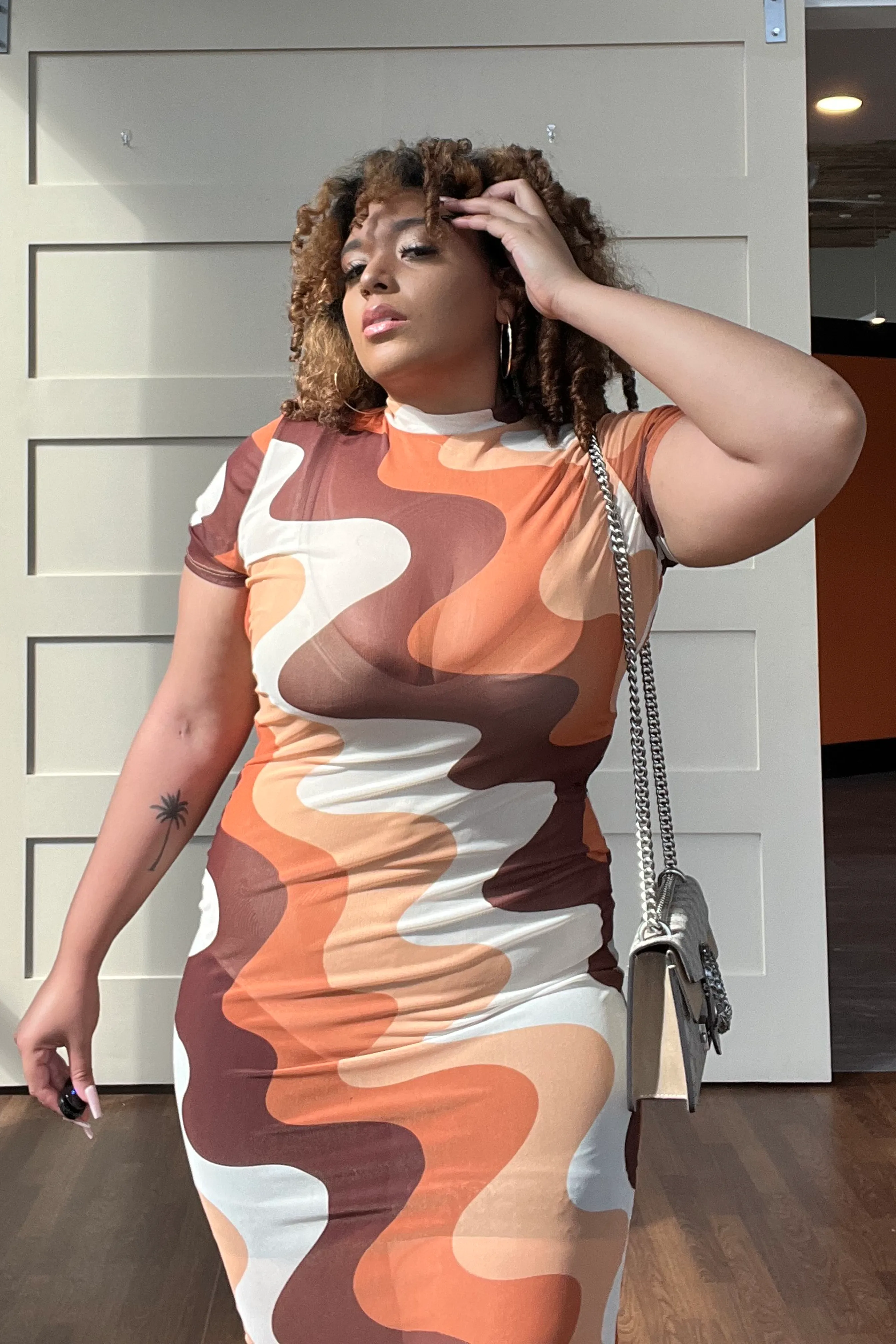 Jessica Sheer Mock Neck Midi Dress