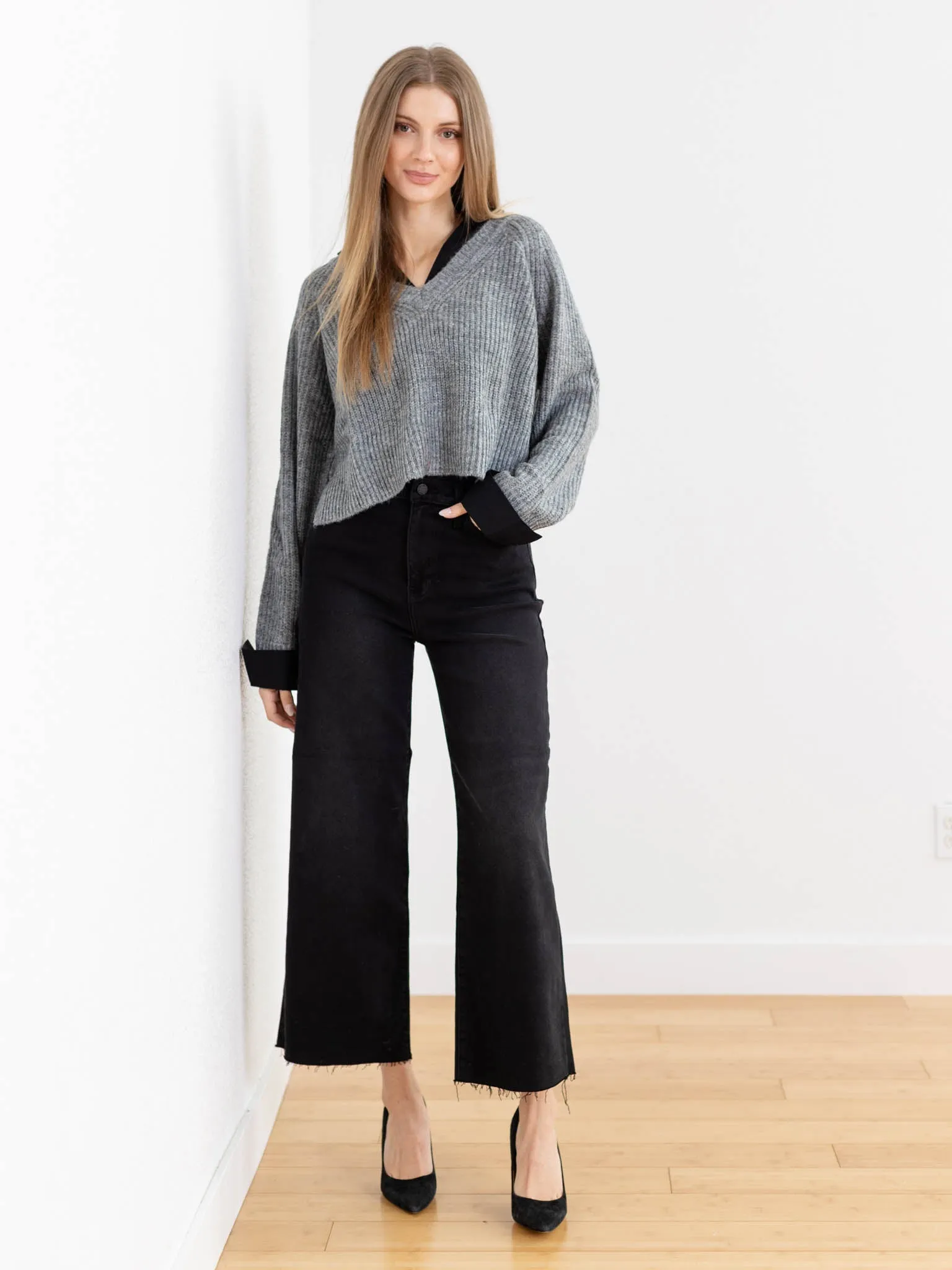 Just Black Washed Black Scissor Cut Wide Leg