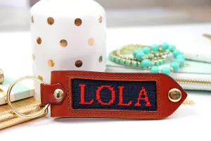 Leather, Needlepoint Keychain - Simple Initial Keychain