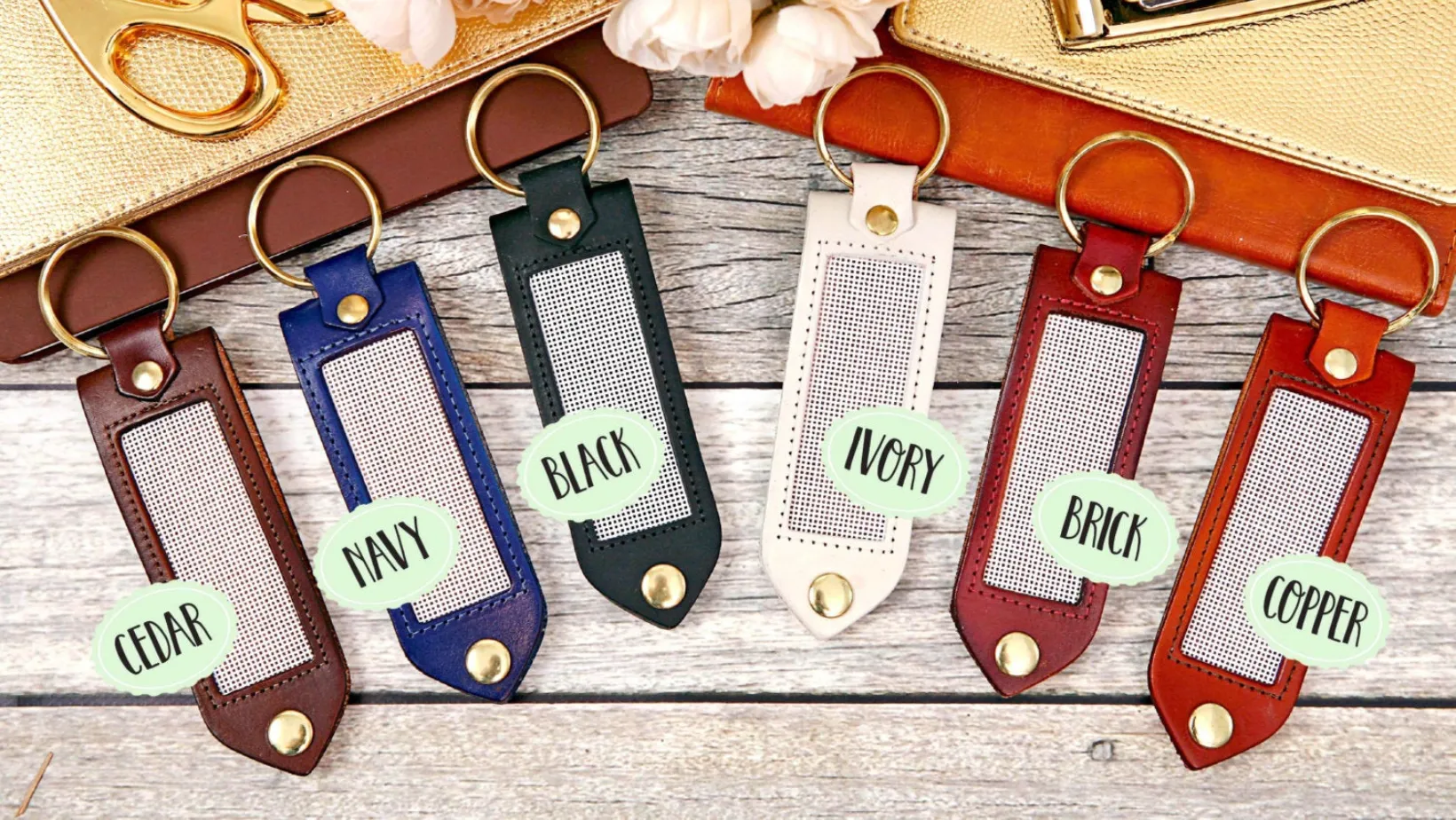 Leather, Needlepoint Keychain - Simple Initial Keychain