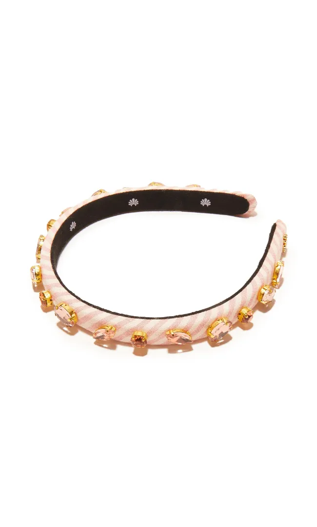 Lele Sadoughi Ballet Slipper Pink Embellished Seersucker Gigi Headband
