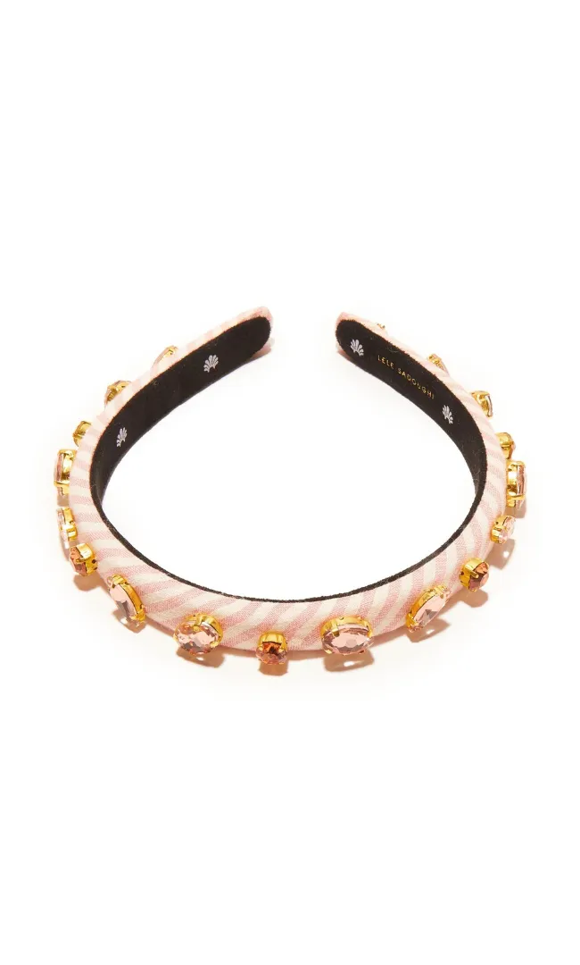 Lele Sadoughi Ballet Slipper Pink Embellished Seersucker Gigi Headband