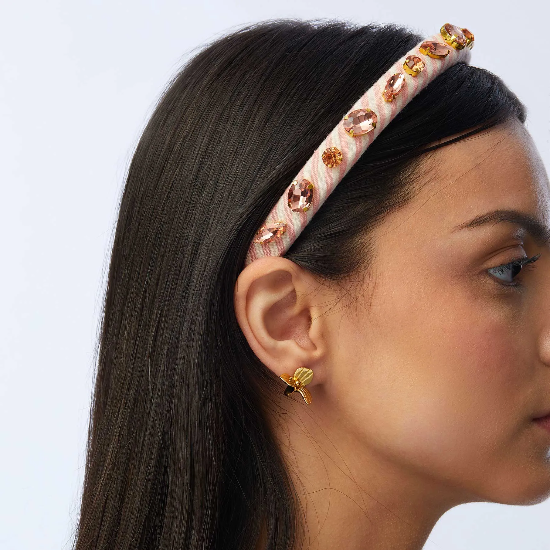 Lele Sadoughi Ballet Slipper Pink Embellished Seersucker Gigi Headband