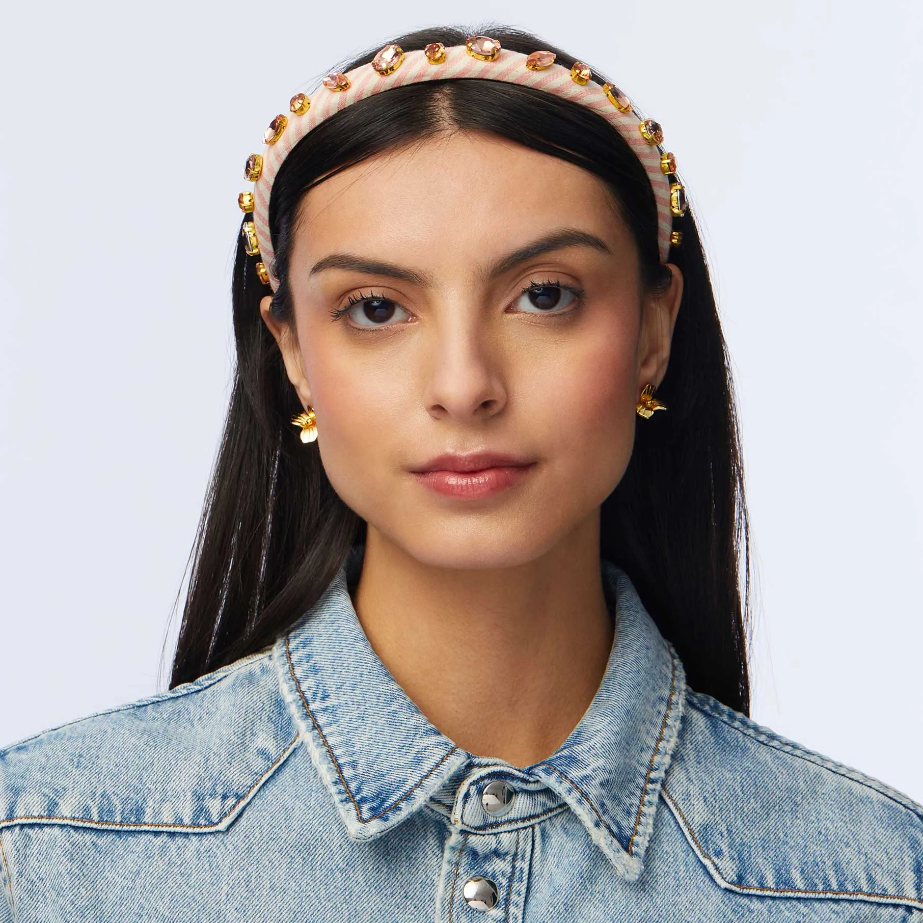 Lele Sadoughi Ballet Slipper Pink Embellished Seersucker Gigi Headband