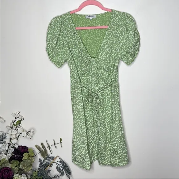 MADEWELL V-Neck Button-Front Mini Dress Ditsy Daze Seedling Green {Y17}