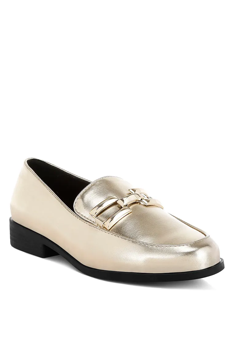 Melucine Metallic Horsebit Detail Loafers