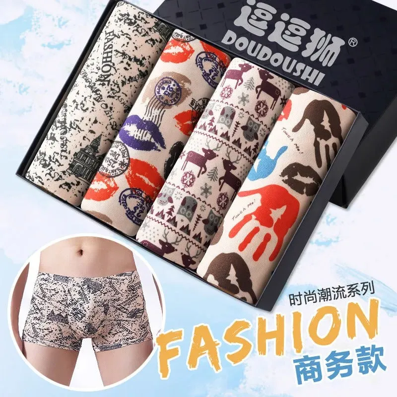 Men's ice silk mesh text comfortable underwear (Set of 4))