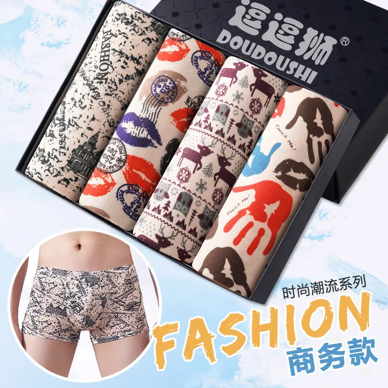 Men's ice silk mesh text comfortable underwear (Set of 4))