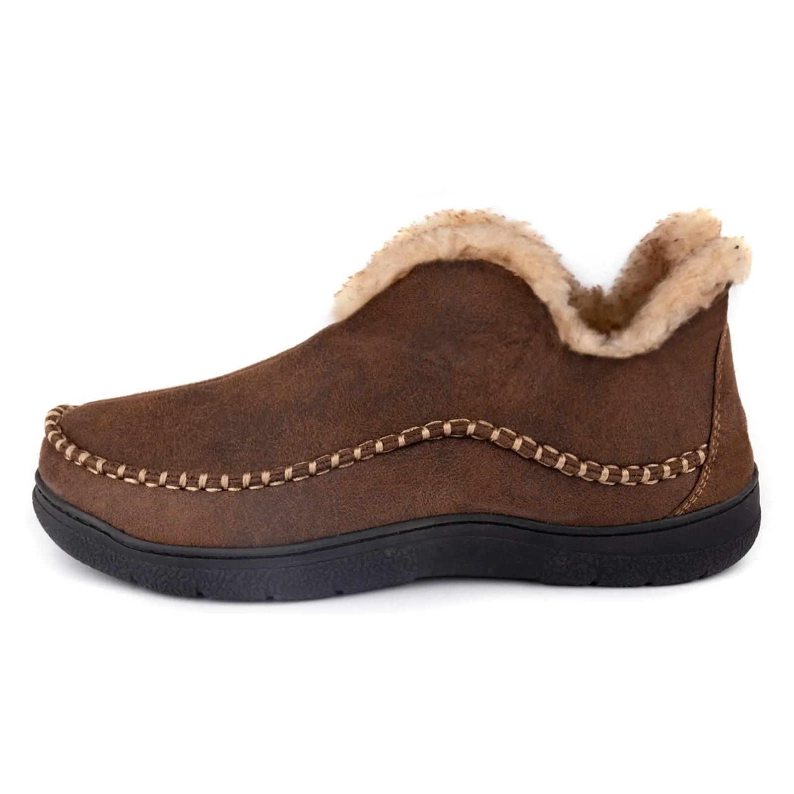 Men's Indoor/Outdoor Micro-suede Moccasin Bootie Slippers with Memory Foam Soles