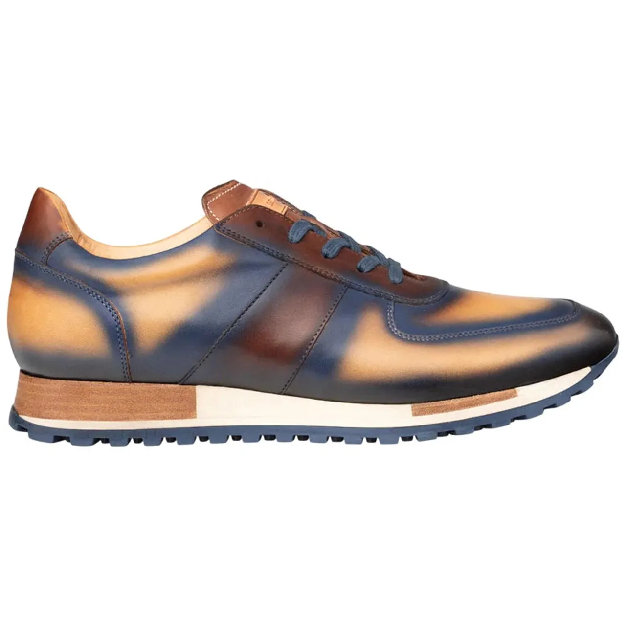 Men's Latini Blue Multi-Tone Genuine Calfskin Sneakers By Mezlan Made In Spain Brand