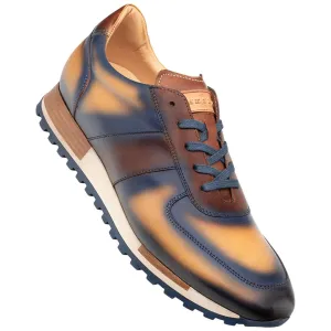 Men's Latini Blue Multi-Tone Genuine Calfskin Sneakers By Mezlan Made In Spain Brand