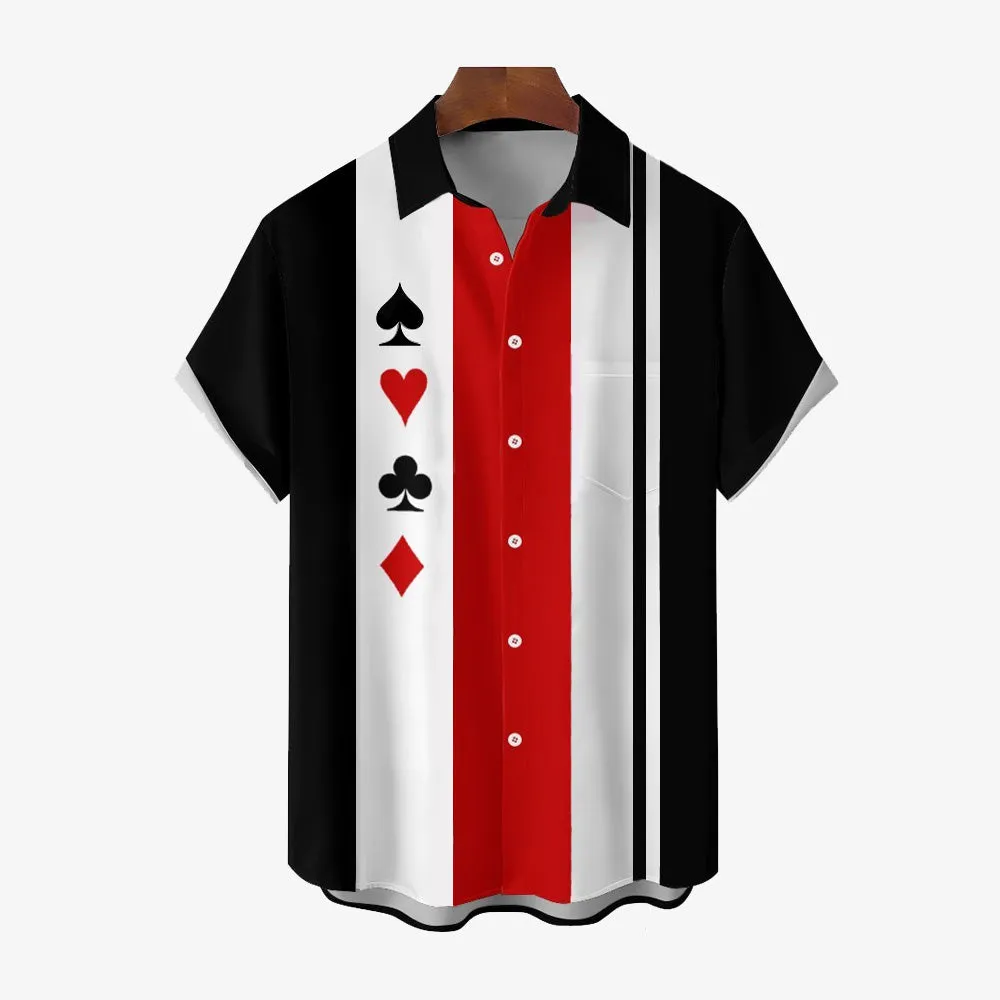 Men's Playing Card Contrasting Short Sleeve Shirt 2304104825