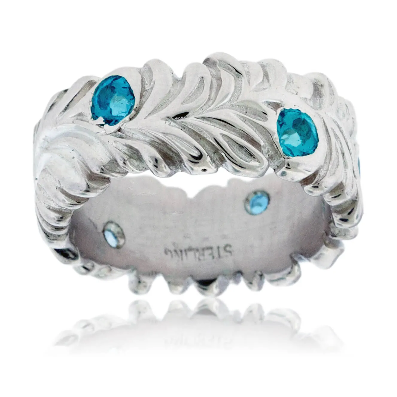 Mixed Blue Gemstone Hand Carved Nature Inspired Ring