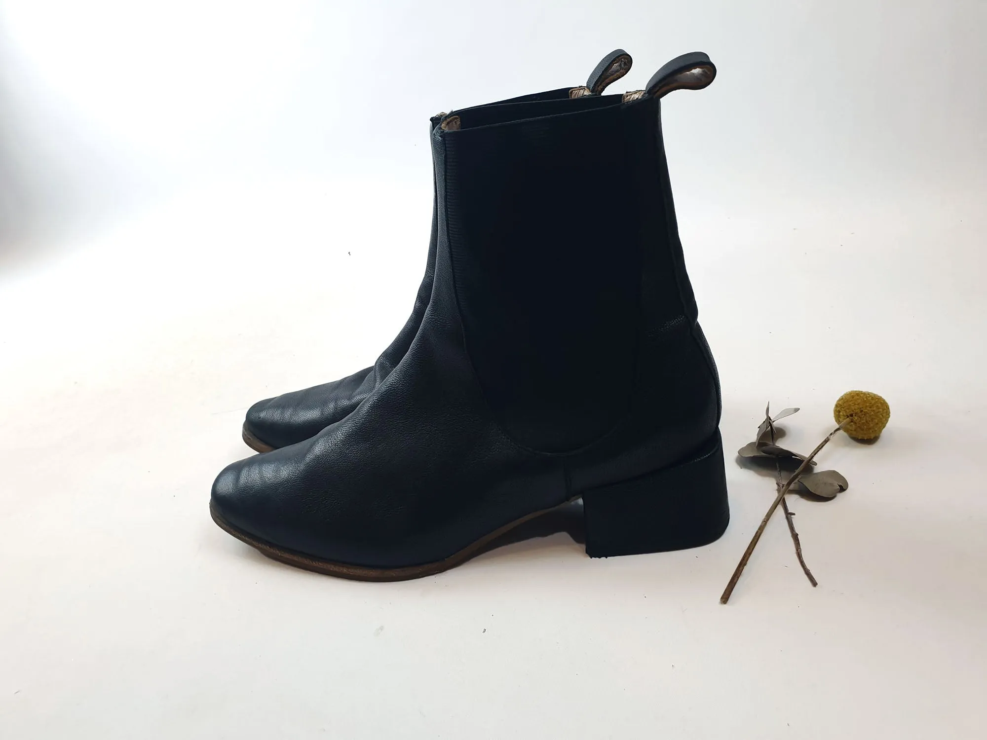 Nancybird soft black leather low heeled boots size 38