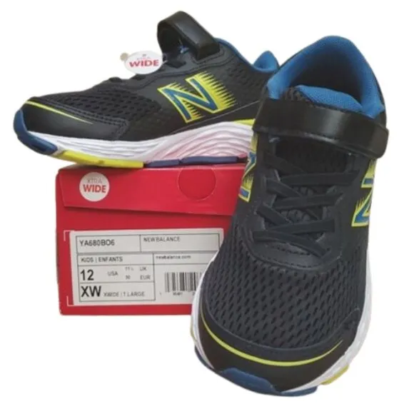 NIB 12 X-Wide Little Boys, 680 V6 Velcro Hook &amp; Loop Running Shoe by New Balance