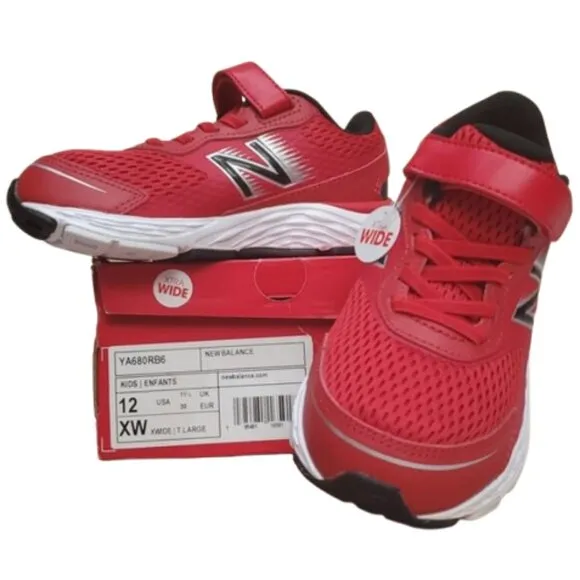 NIB 12 X-Wide Little Boys, 680 V6 Velcro Hook &amp; Loop Running Shoe by New Balance