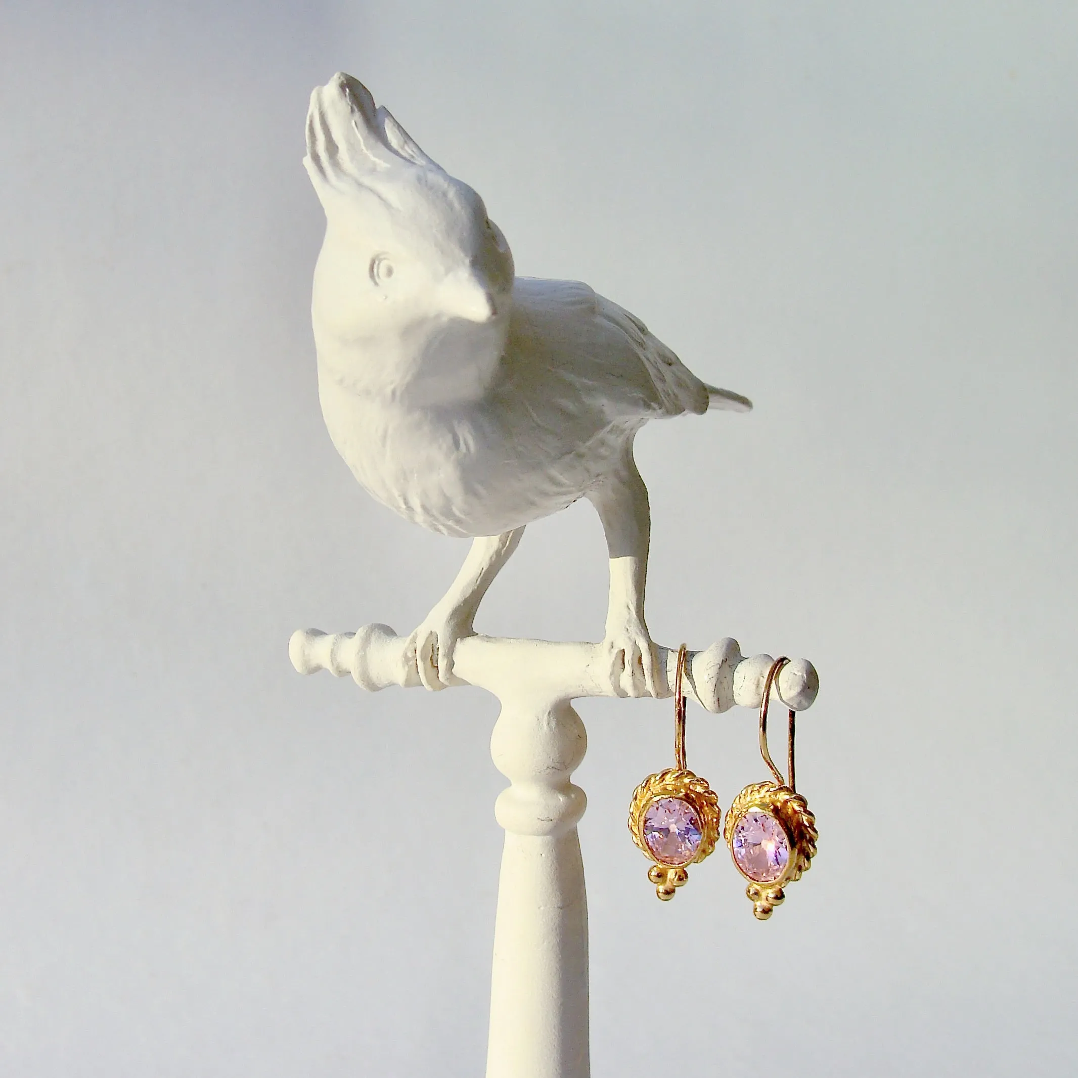 Pink Oval Quartz Wire Latched Bridesmaid Earrings - Peony Earrings