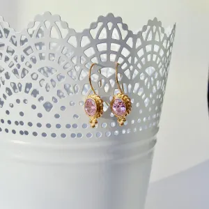 Pink Oval Quartz Wire Latched Bridesmaid Earrings - Peony Earrings