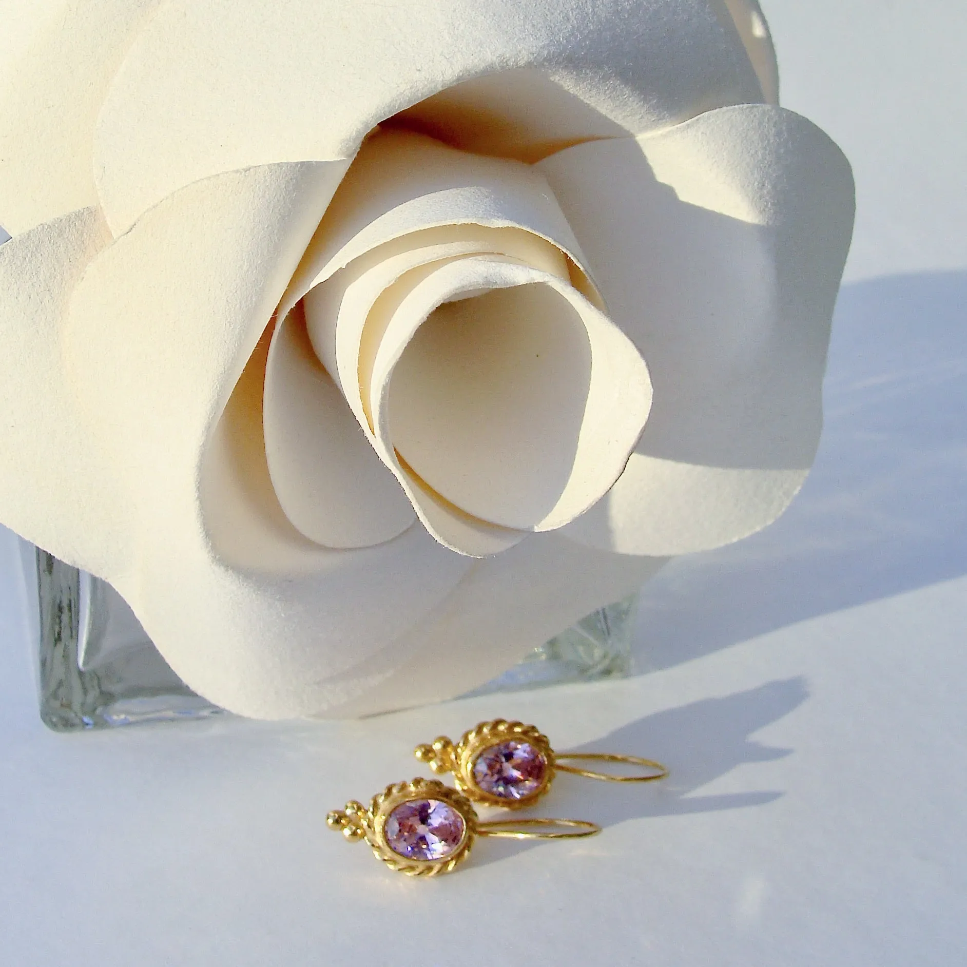 Pink Oval Quartz Wire Latched Bridesmaid Earrings - Peony Earrings