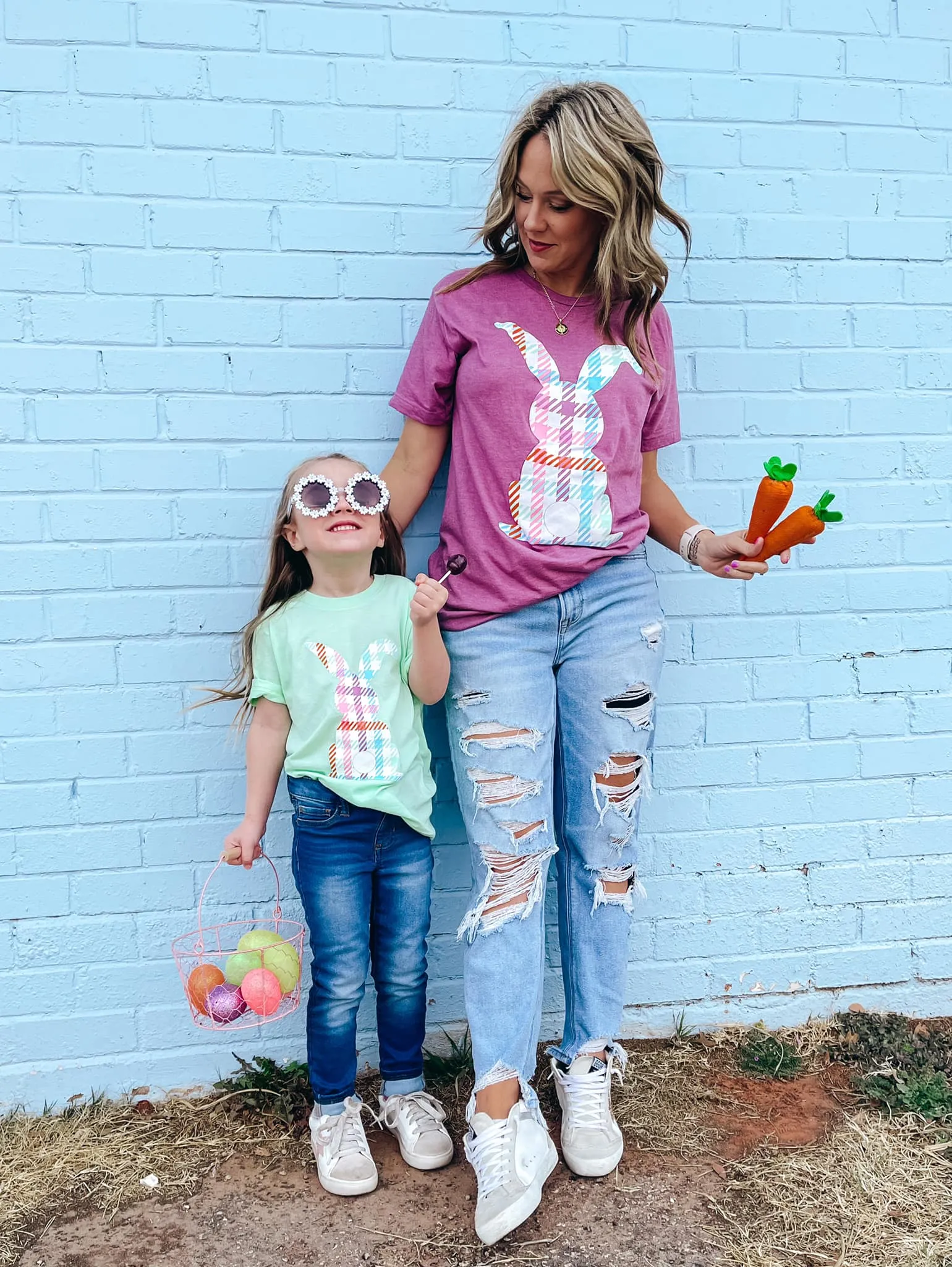 {PLAID BUNNY} Adult   Youth Crew Neck Tee
