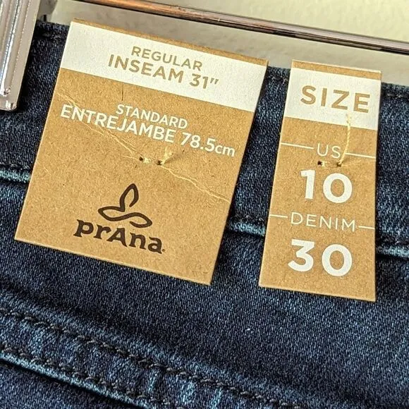 PRANA NWT Organic Dark Blue Denim Sienna Jeans sz 10