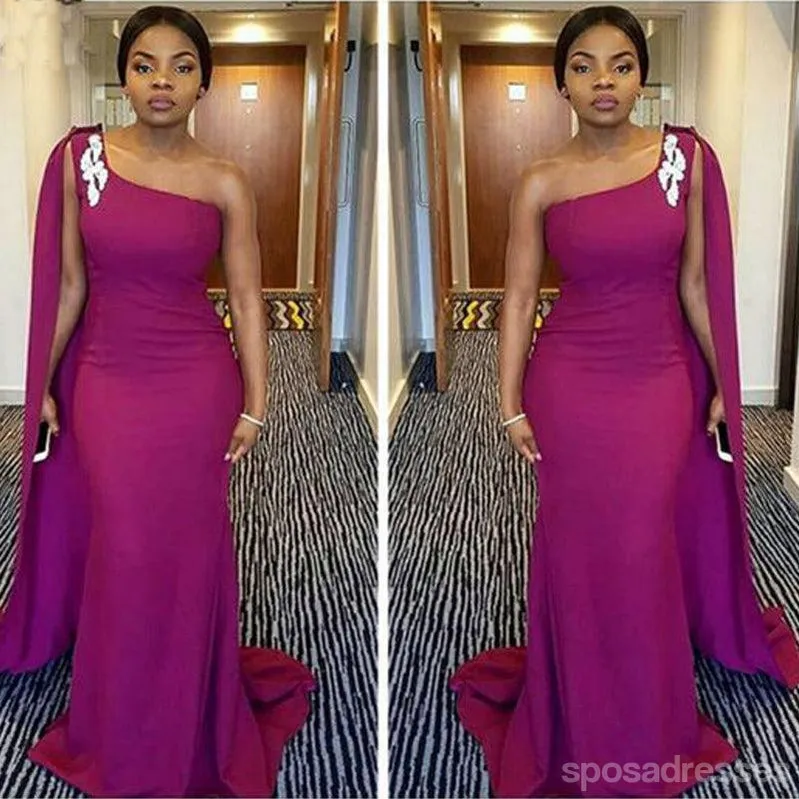 Purple Mermaid One Shoulder Cheap Long Bridesmaid Dresses,WG1487