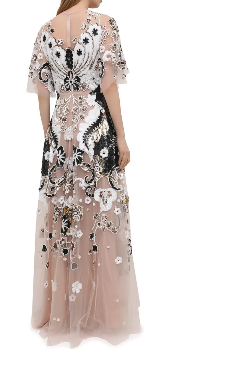 Resort 2021 Valentino by Pierpaolo Piccioli Gold, White & Black Sequin and Net Dress