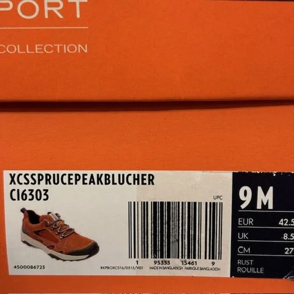 Rockport Men's XCS Spruce Peak Blucher Walking Shoe, Rust Brown Suede, sz 9