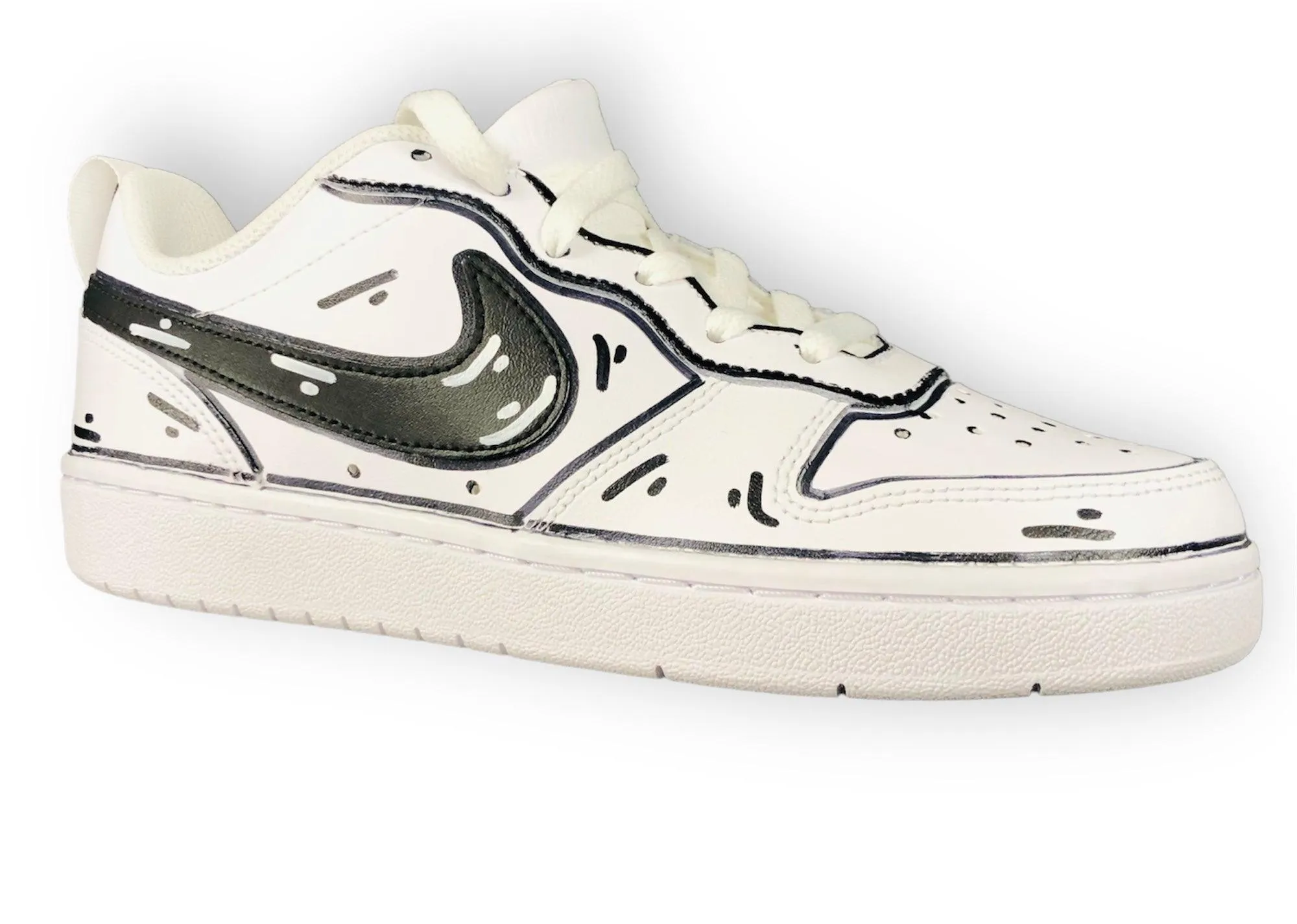 SCARPE NIKE COURT BOROUGH LOW 2 LE SNEAKERS ONE CUSTOM COMICS BLACK