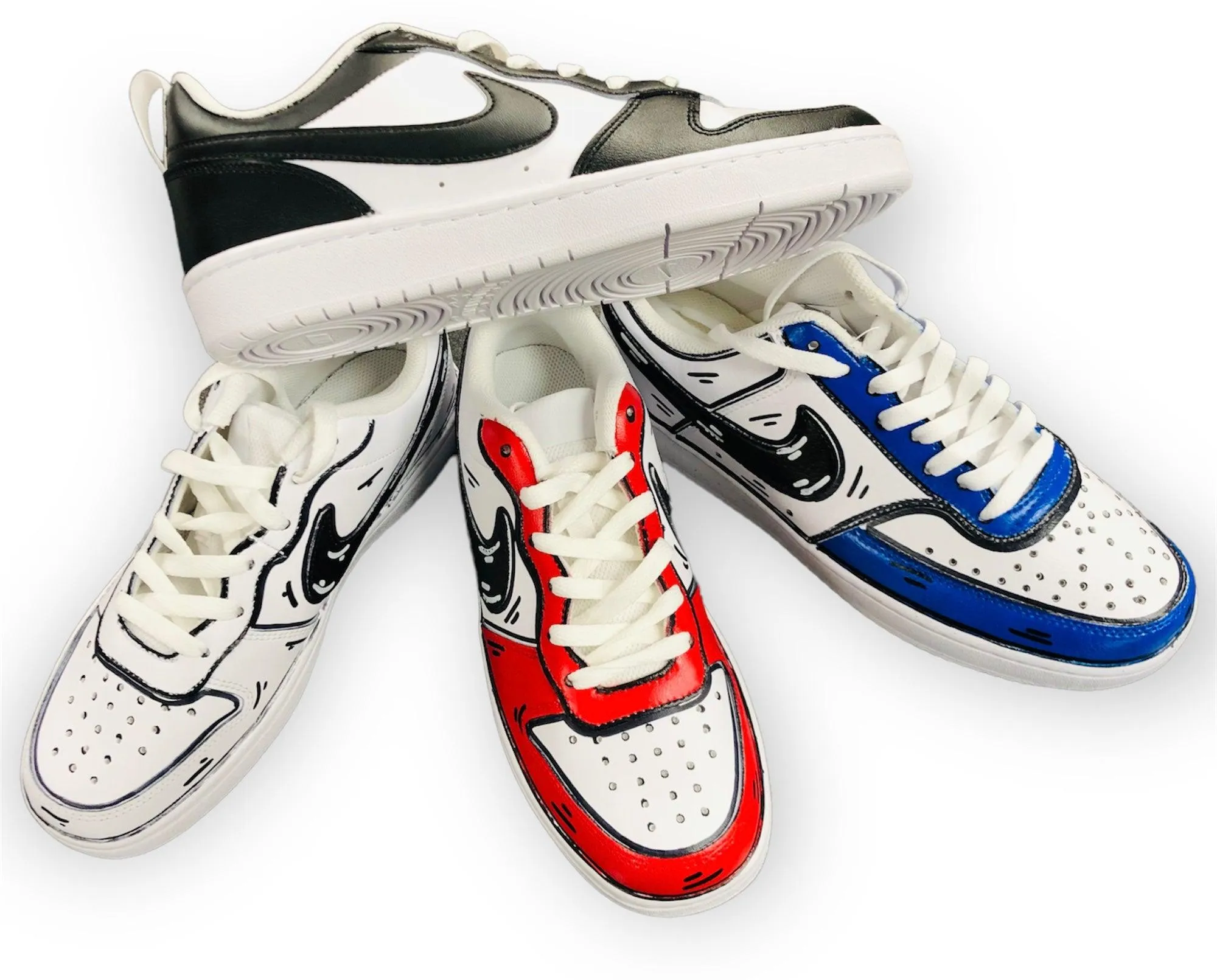 SCARPE NIKE COURT BOROUGH LOW 2 LE SNEAKERS ONE CUSTOM COMICS BLACK