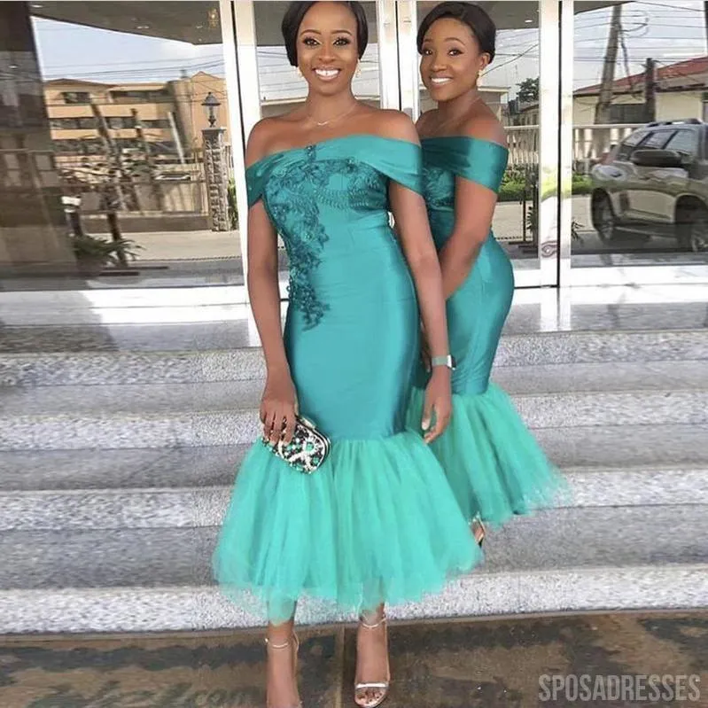 Sexy Mermaid Turquoise Off the Shoulder Short bridesmaid dressing gowns, WG956