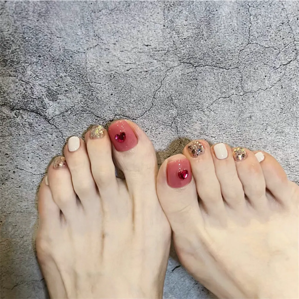 Square Toe Milk Peach Pink Heart