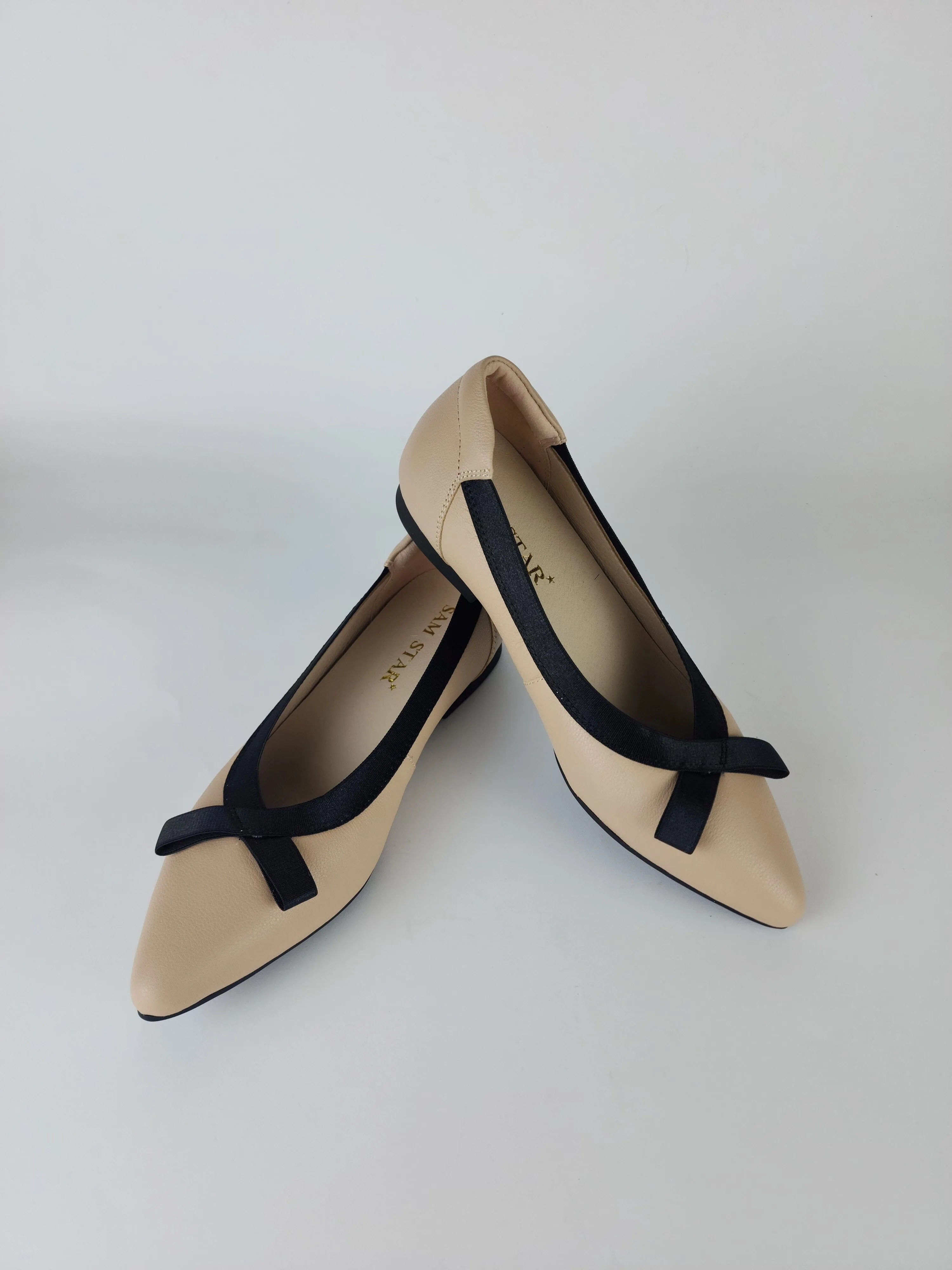 SS24006  Pointy Leather pumps with bow and extra cushion