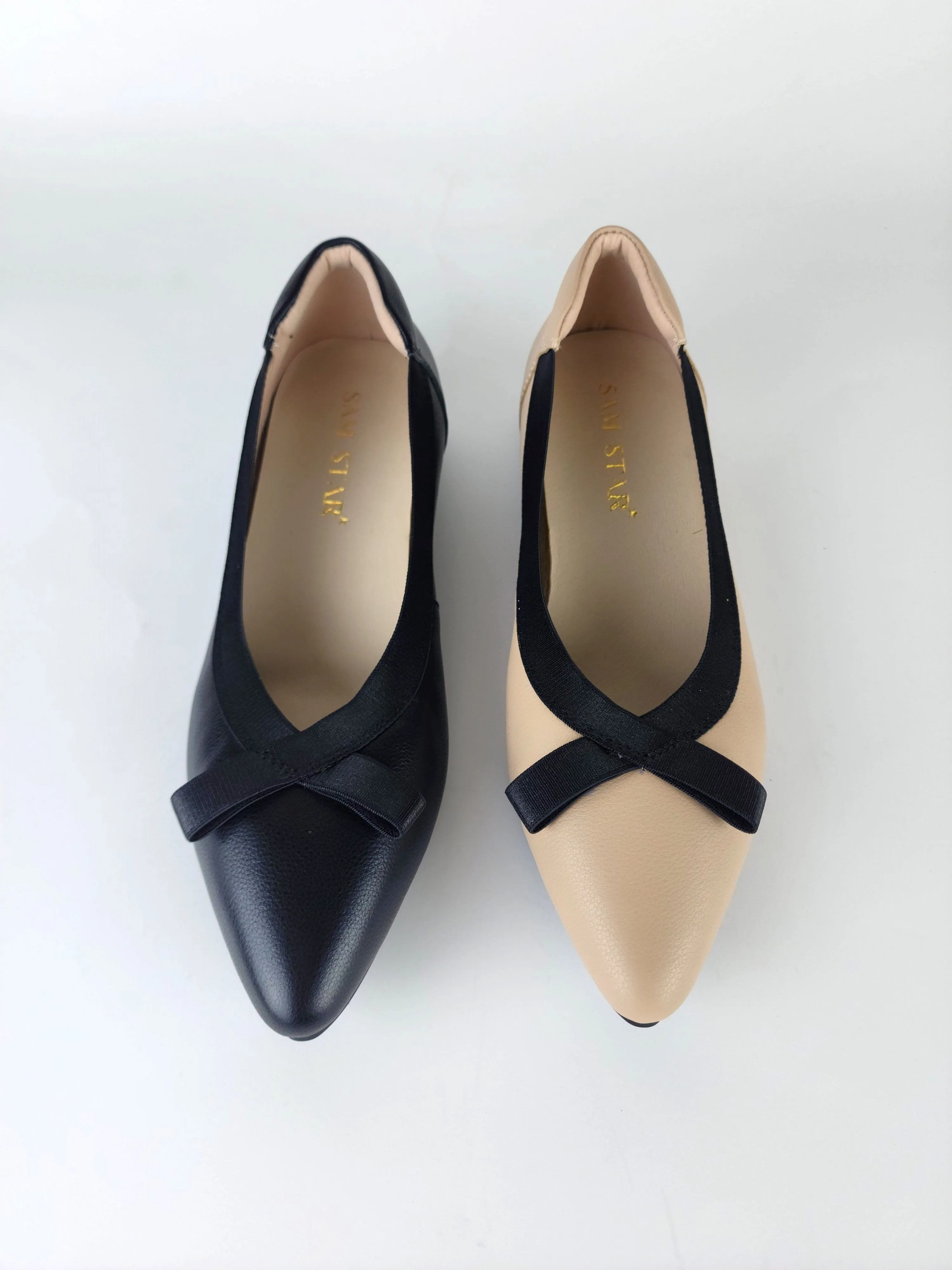 SS24006  Pointy Leather pumps with bow and extra cushion