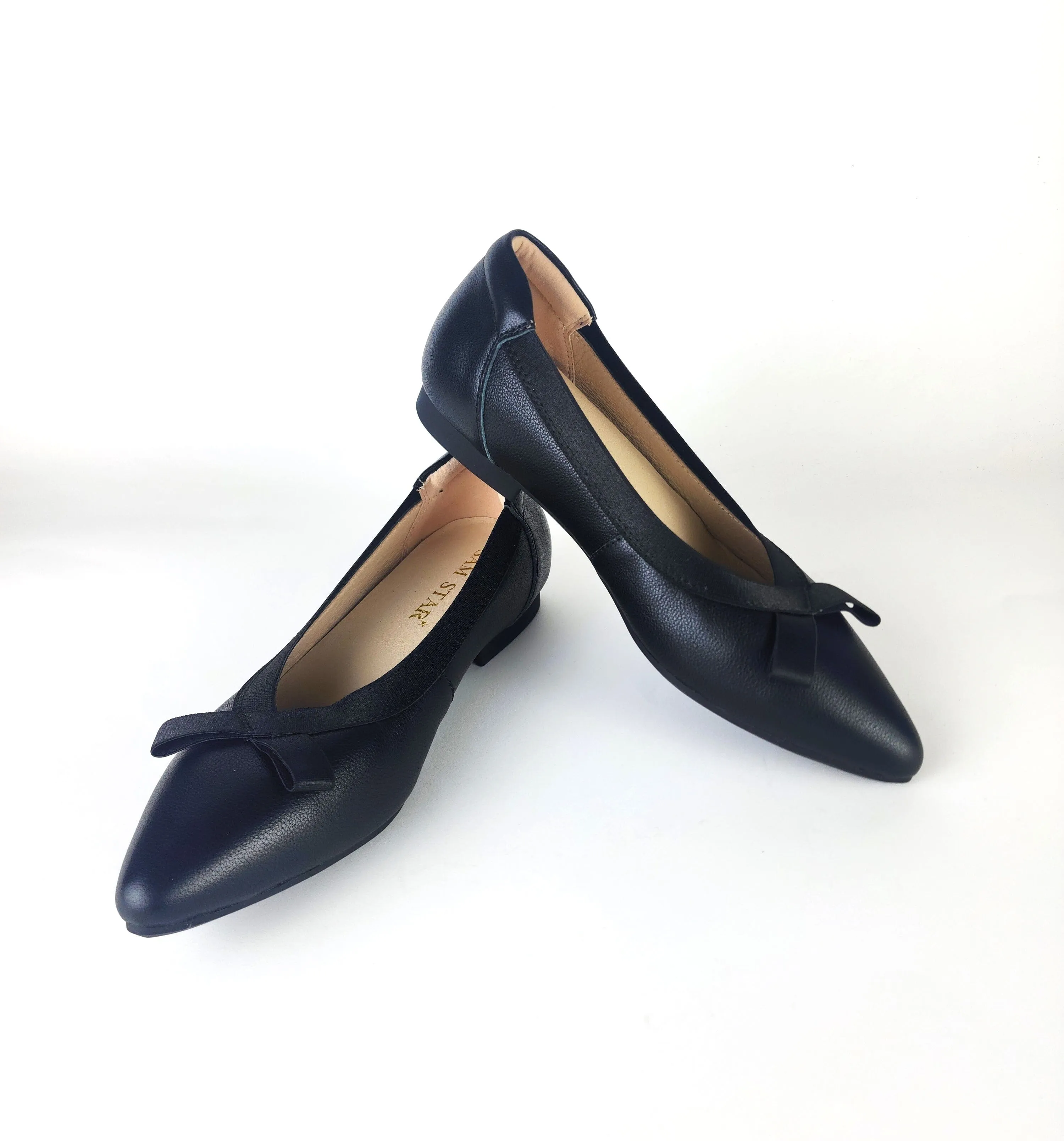 SS24006  Pointy Leather pumps with bow and extra cushion