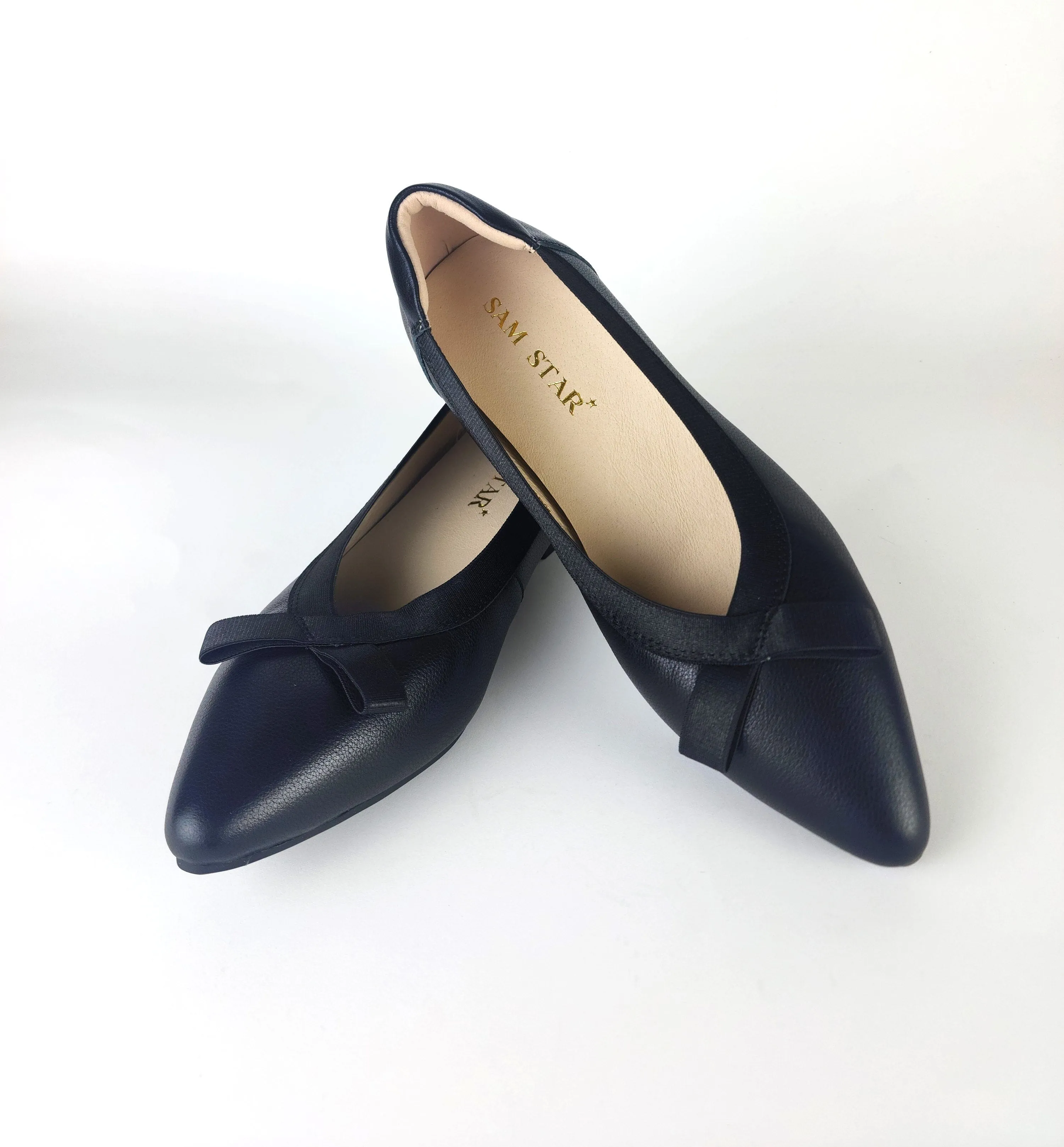 SS24006  Pointy Leather pumps with bow and extra cushion