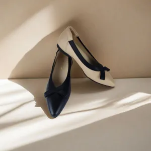 SS24006  Pointy Leather pumps with bow and extra cushion