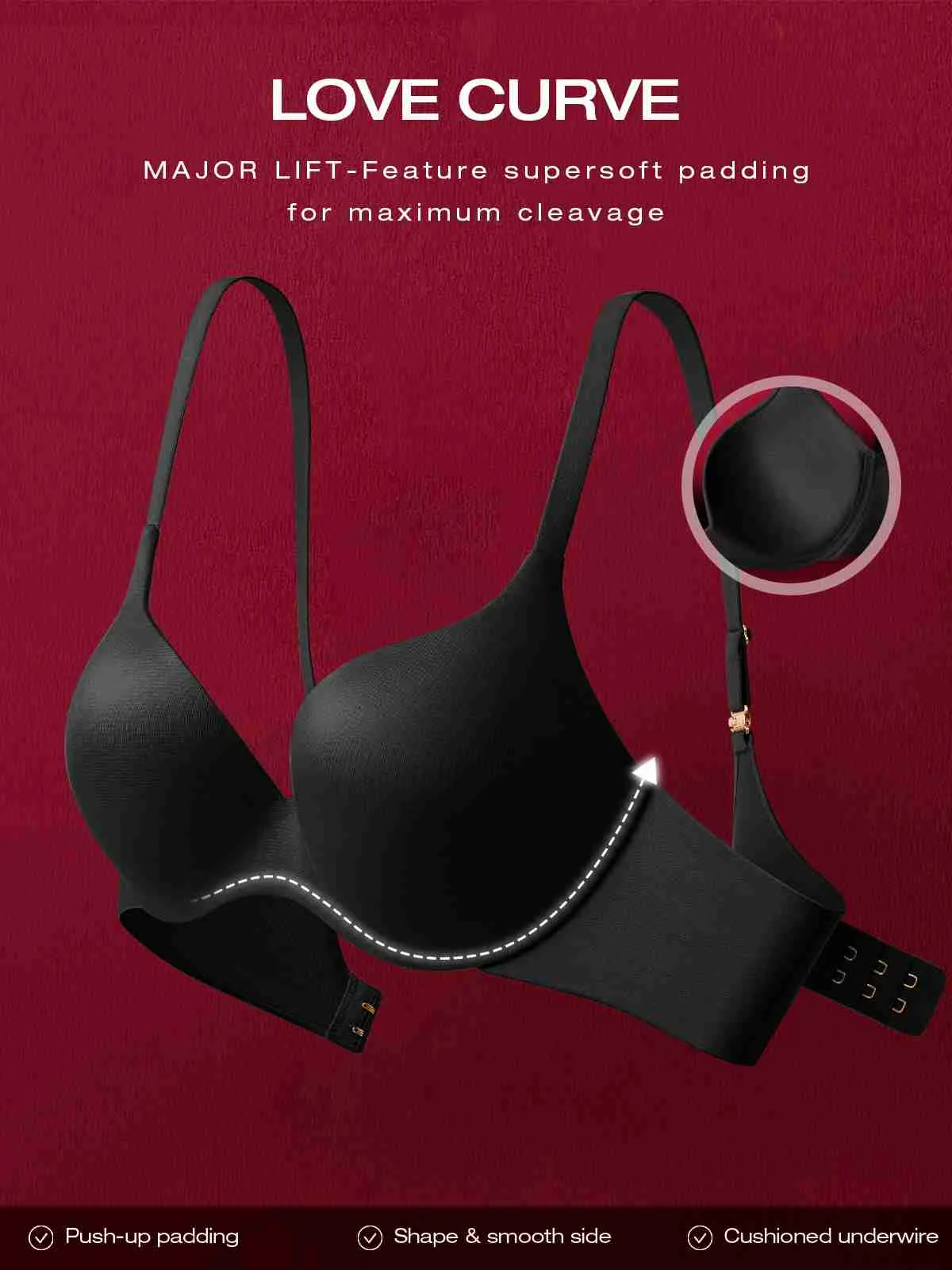 Super Padded T-Shirt Bra Add Two Cups Black