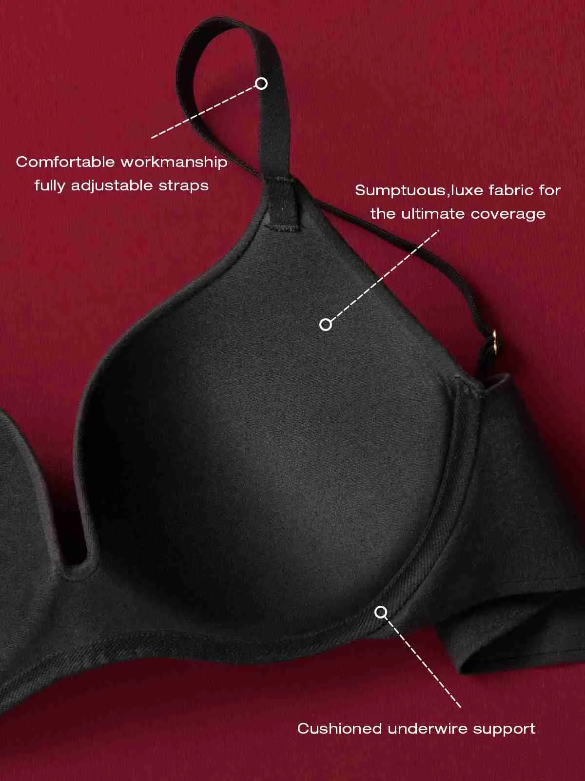 Super Padded T-Shirt Bra Add Two Cups Black