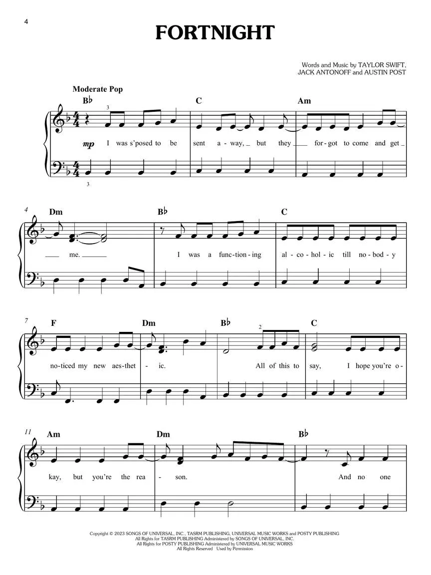 Taylor Swift - The Tortured Poets Department: The Anthology (Easy Piano)